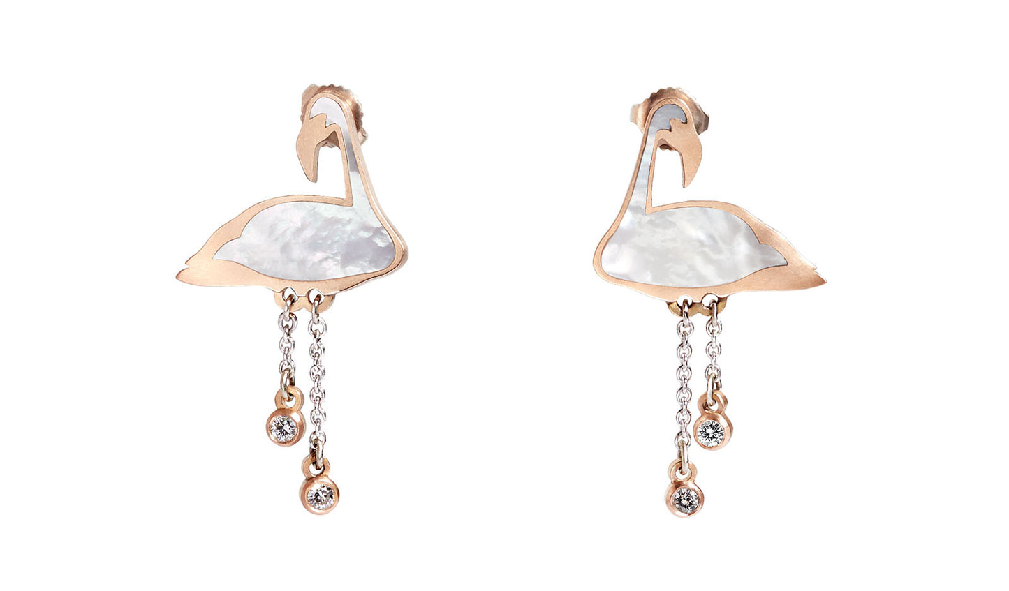 Flamingo Earrings Inlay | White Mother of Pearl