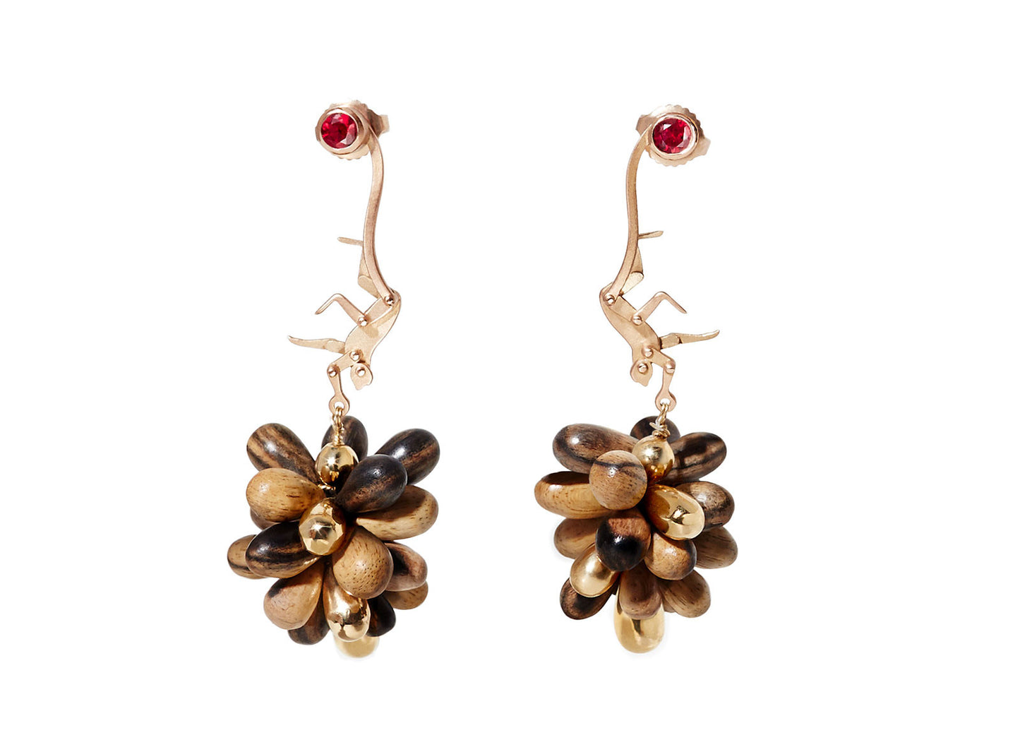 Micro Monkey Drop Earrings | Black and White Ebony & Yellow Gold Grapes