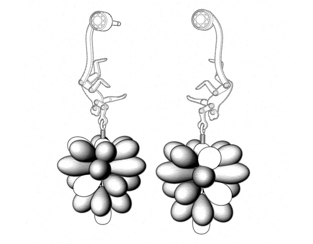 Micro Monkey Drop Earrings | Black and White Ebony & Yellow Gold Grapes