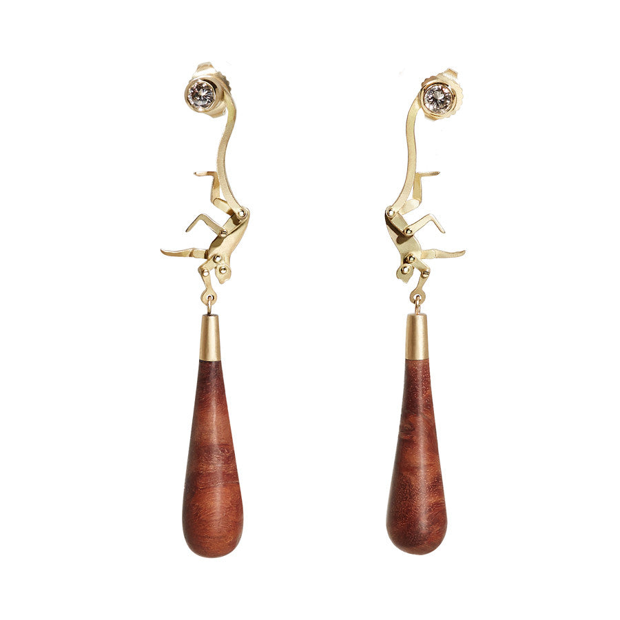 Micro Monkey Drop Earrings | Burl Rosewood