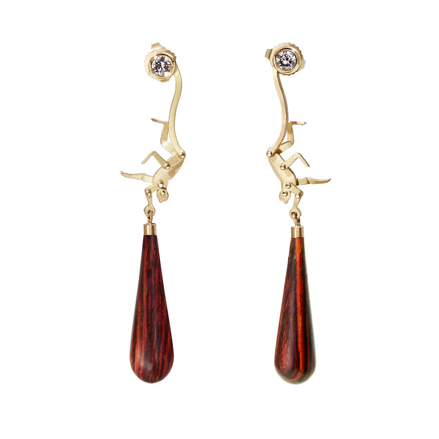 Micro Monkey Drop Earrings | Burmese Rosewood