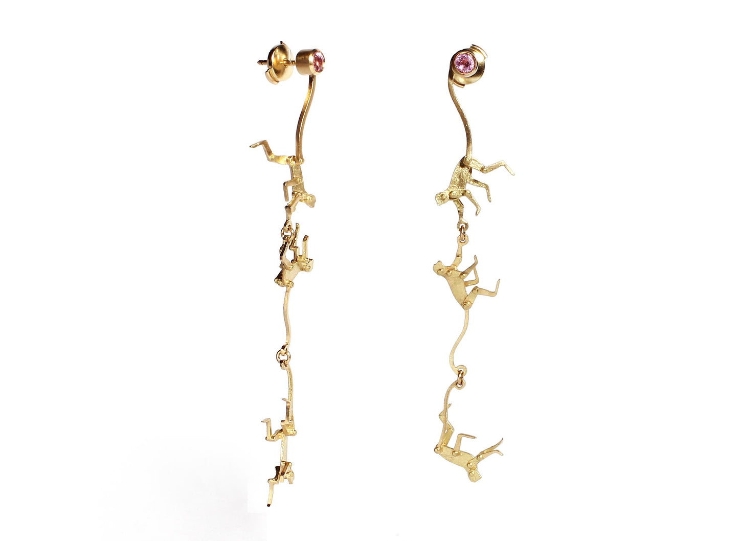 Micro Monkey Linked Earrings with Pink Sapphires