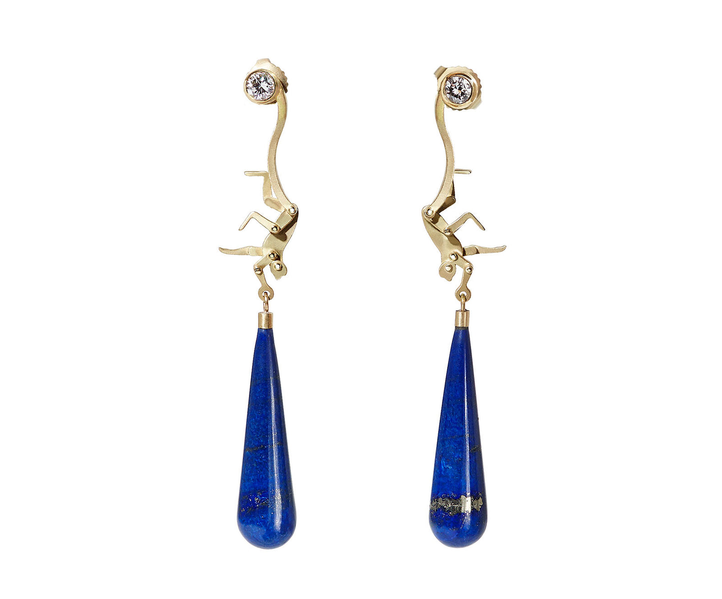 Micro Monkey Drop Earrings | Yellow Gold and Lapis