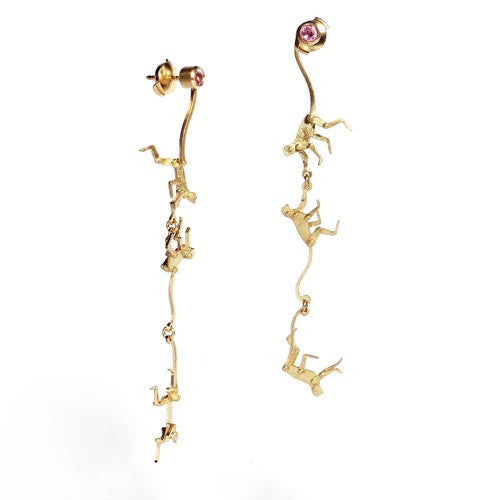 Micro Monkey Linked Earrings with Pink Sapphires